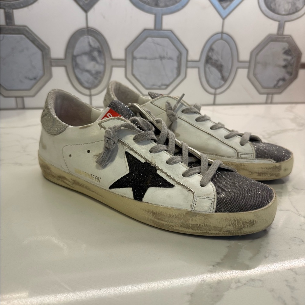 Golden Goose White and Black Star Sneakers